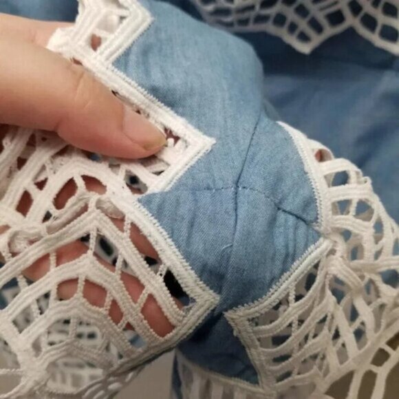 Bardot Revolve Runaway Romper Sky Blue Chambray White M - Picture 9 of 14